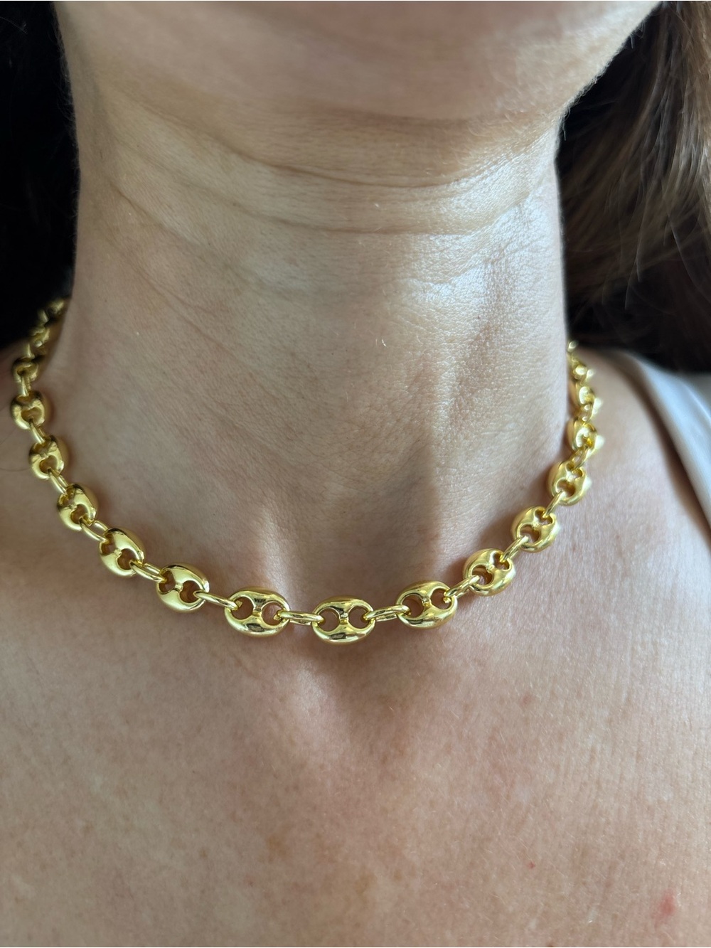 14k yellow Gold Plated Puffy Puffed Anchor Mariner Link Chain Necklace 8mm wide